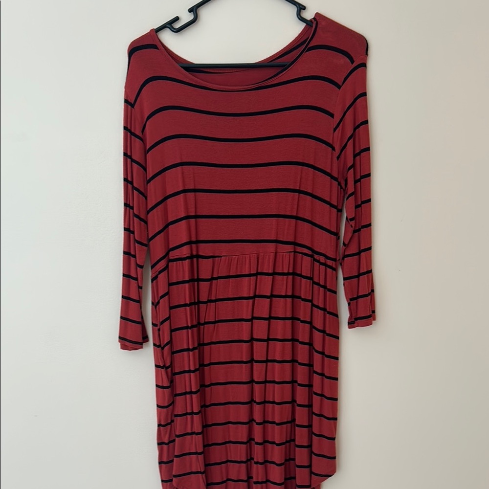 Striped Long Sleeve Dress - Red and Black